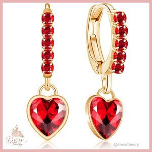 Sparkly Crystal Heart Huggie Hoop Earrings Gold Tone Rhinestone Dainty